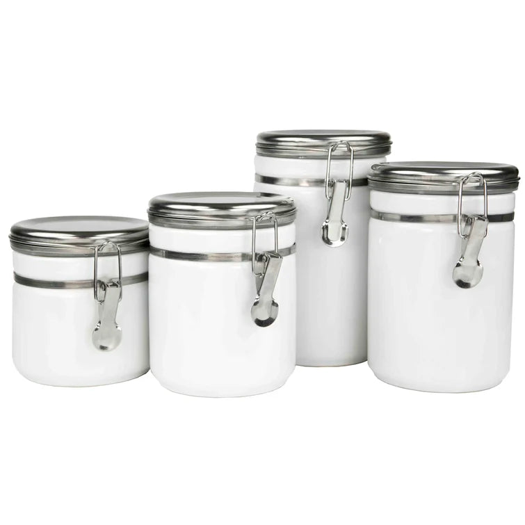 4pc Ceramic Canister Set With Stainless Steel Tops