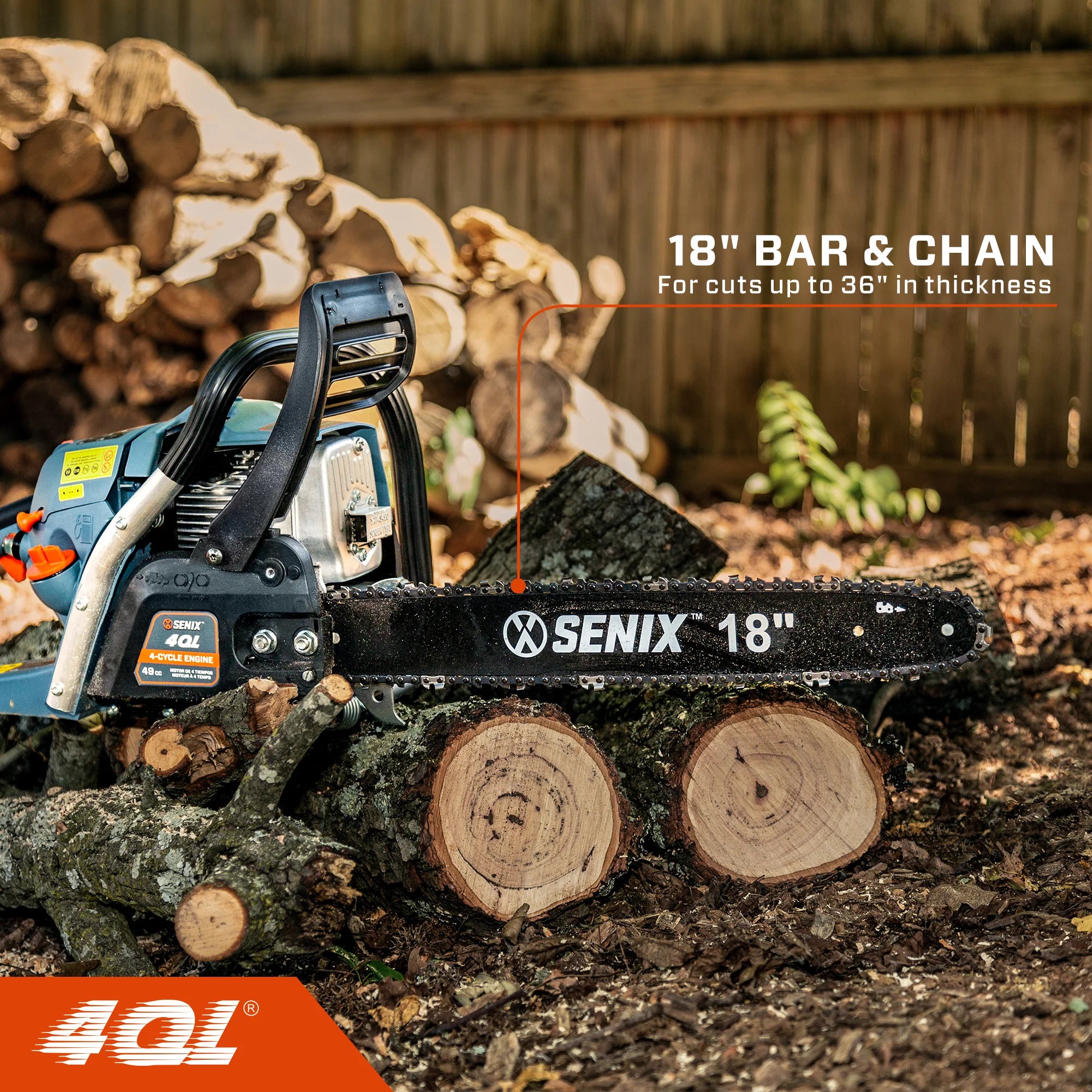 SENIX 18-Inch 49 cc 4-Cycle Gas Powered Chainsaw