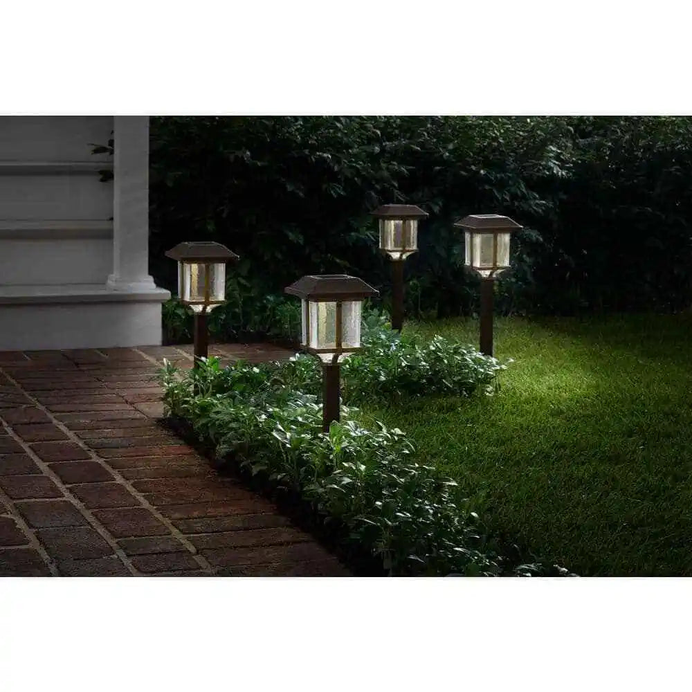 Hampton Bay 10 Lumens 2-Tone Bronze and Warm Wood LED Outdoor Solar Landscape Path Light Set