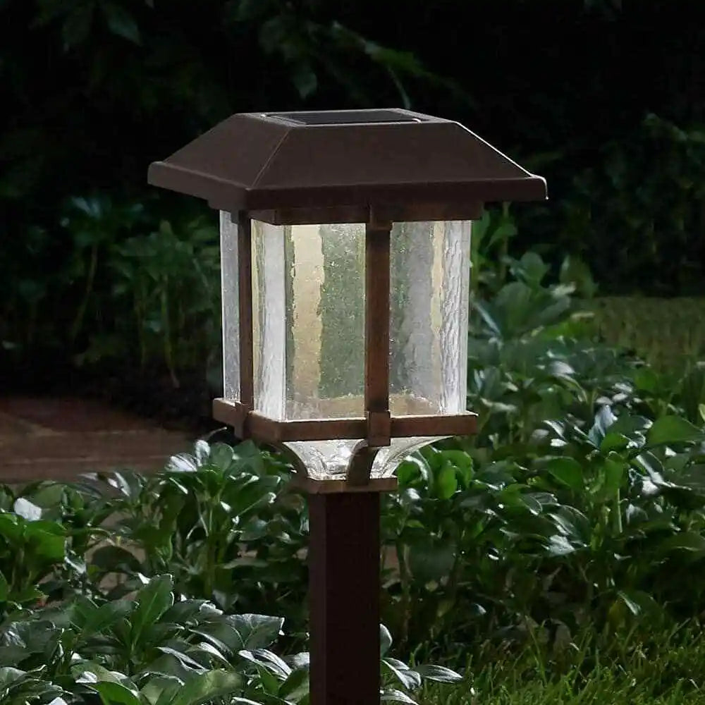 Hampton Bay 10 Lumens 2-Tone Bronze and Warm Wood LED Outdoor Solar Landscape Path Light Set